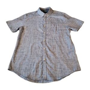 Steel & Jelly Mens Sz L Blue Floral Short Sleeve Cotton Shirt Lightweight Summer